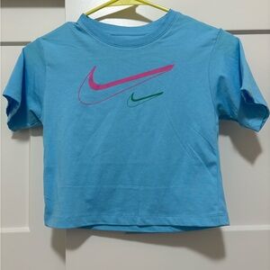 Nike Kids Blue Tee with Pink and Green Swooshes